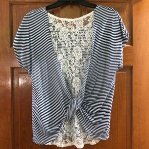 Papermoon Size Medium Blue White Stripe Lace Shirt